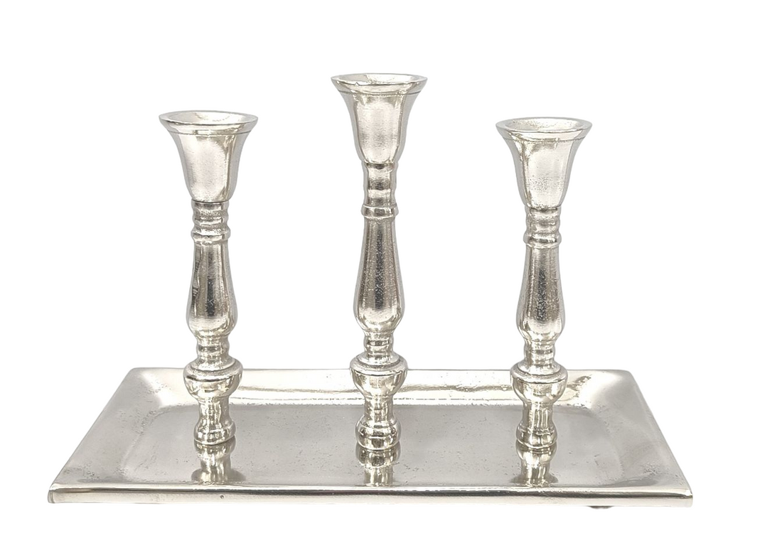ALUMINIUM 3 LITE CANDLE STAND 12"L X 6"W X 8"H
