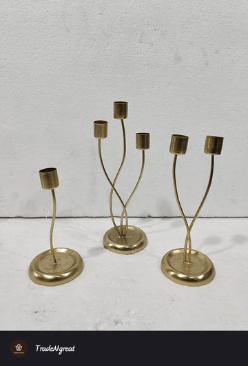 METAL CANDLE STAND S/3 LEHERWALA - 1LITE, 2LITE, 3 LITE - 7"H, 8"H, 10"H