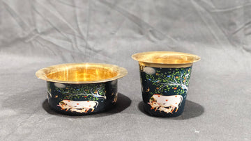 COFFEE / TEA DABRA SET PURE BRASS WITH DARK BLUE PICHWAI DESIGN