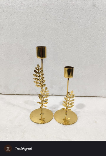 METAL CANDLE STAND S/2 LEAF - 6"H & 8"H