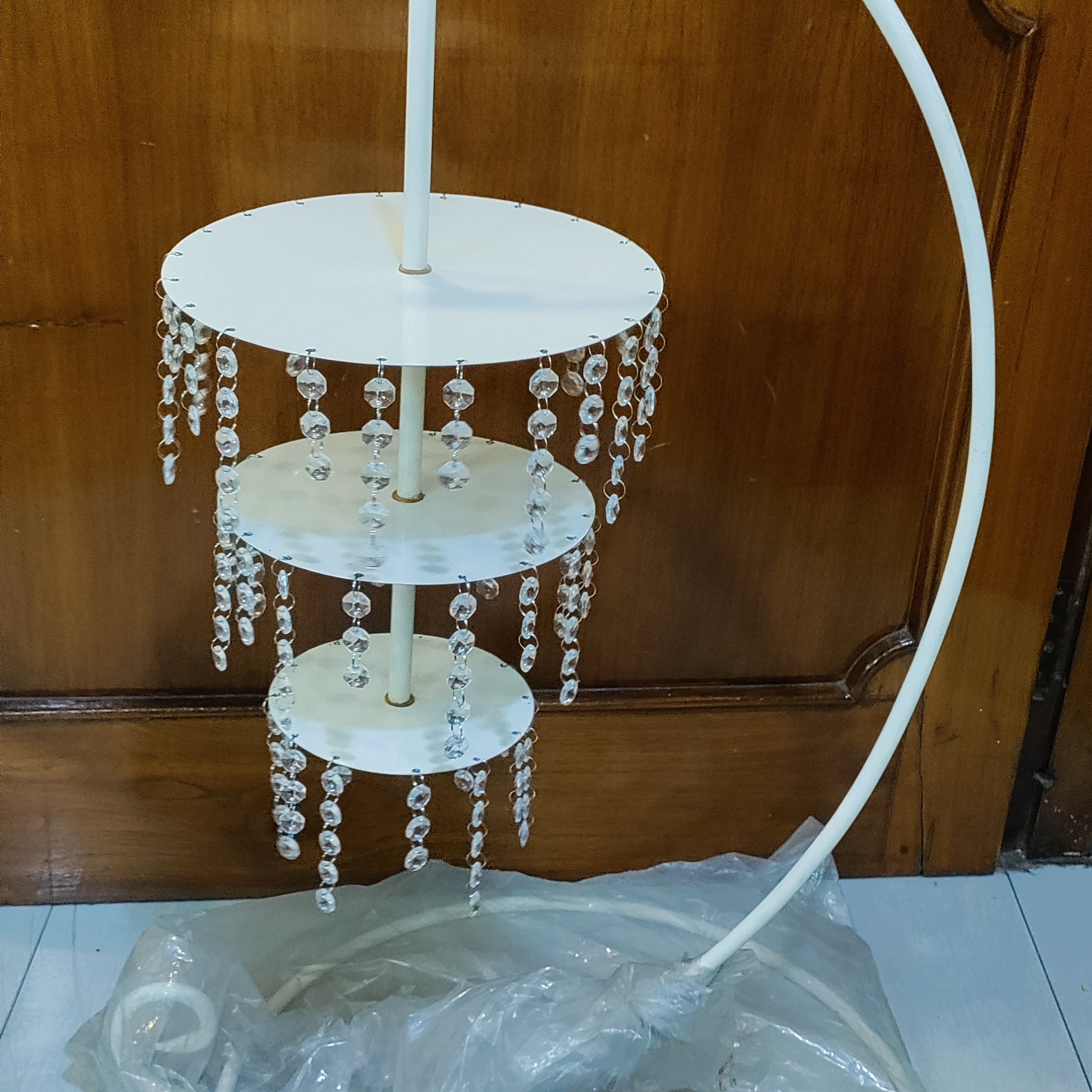 Cake Stand Chandelier with Crystal C Shape – 36" Height, 3 Tier (6", 8", 10")