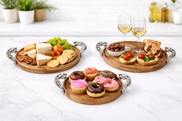 MANGO WOOD TRAY ROUND WITH PREIUM METAL HANDLE