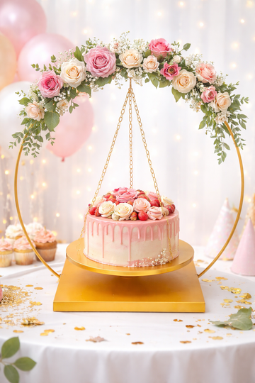 Hoop Chandelier Cake Stand with Jhoomar – 25" Hoop, Base 16"x16"