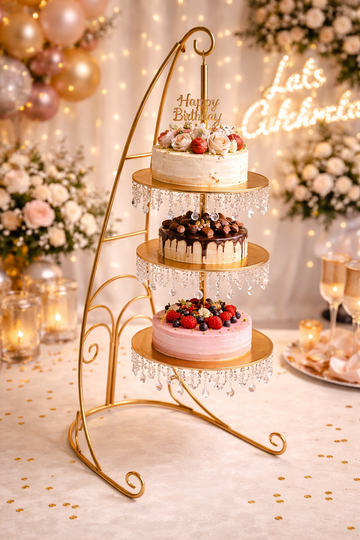 Cake Stand Chandelier – 36" Height, 3 Tier (6", 8", 10") with Crystal