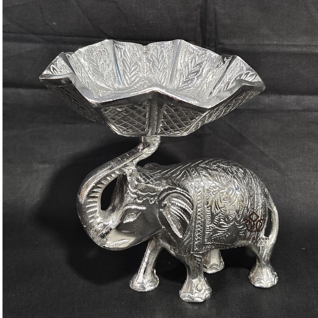 SILVER ELEPHANT WITH BOWL ON TRUNK, DRYFRUIT HOLDER BOWL
