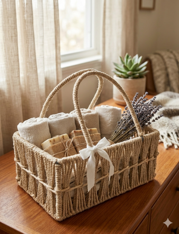 METAL JUTE RECTANGULAR BASKET - 11X7X4 INCHES
