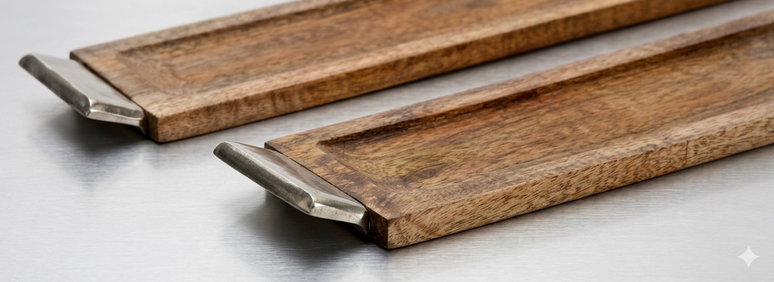 MANGO WOOD TRAY WITH PREMIUM METAL HANDLE