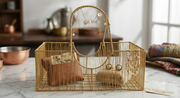 Iron gold hand woven wire mesh straight basket size 11x8 "