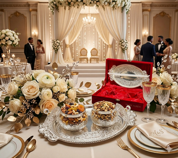 SKD EXCLUSIVE SILVER WEDDING PLATTAR WITH 2 JARS AND A LUXURY TRAY WITH RED VELVET BOX