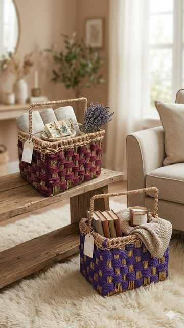 HAMPER BASKET HAND WEAVED IN COTTON + GOLDEN SPARKLE 8"X6"X6"