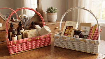 HANDWEVED PLASTIC BASKET USED FOR GIFTING - 14"X10"X4.5"