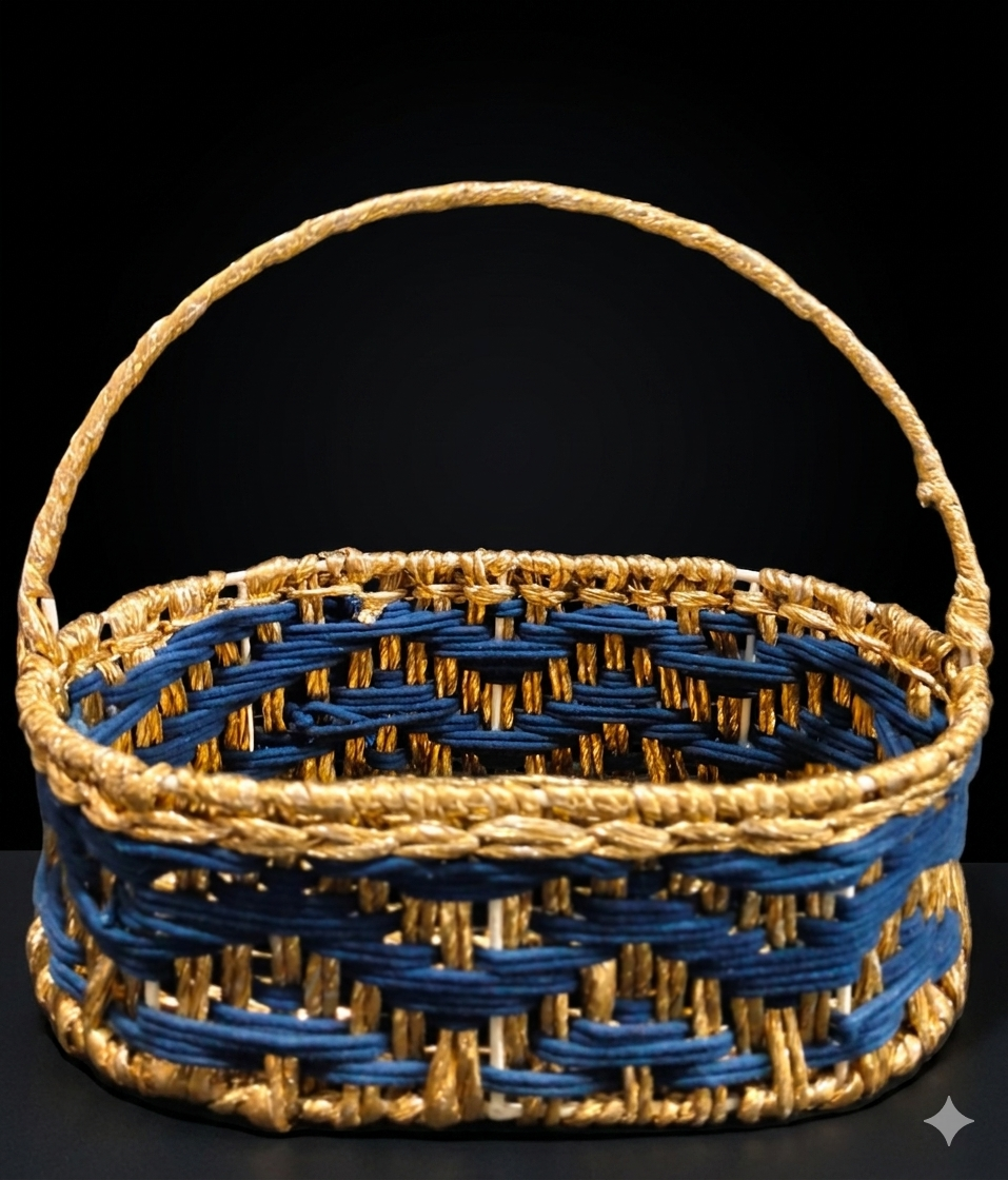 HAMPER BASKET HAND WEAVED IN COTTON + GOLDEN 12"X8"X4"