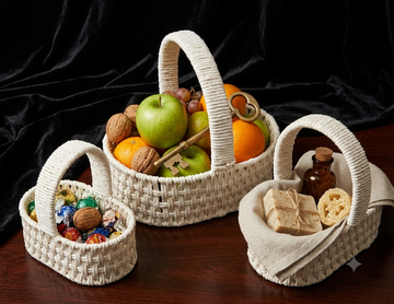 METAL OVAL HAND WOVEN FULL WHITE BASKET
