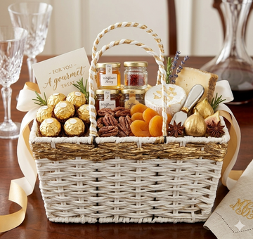 HAMPER HAND WEAVED BASKET RAFIA + GOLDEN