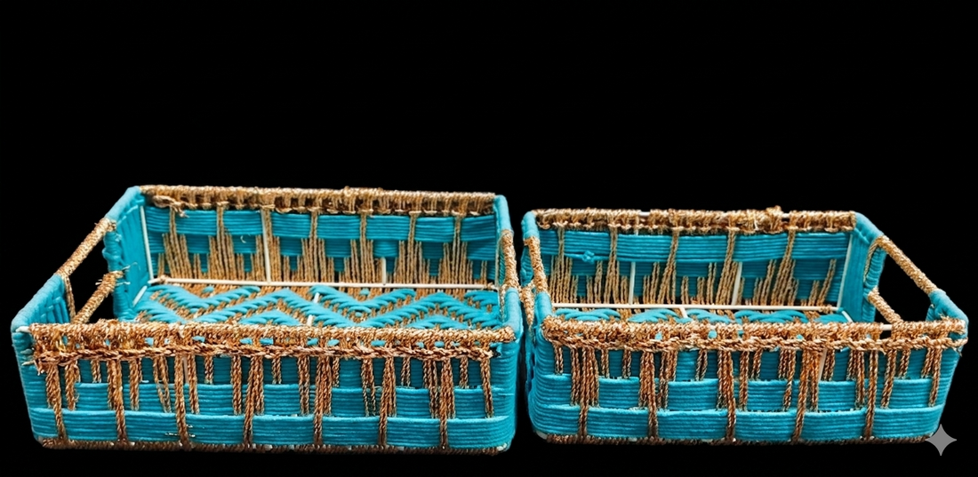 HAMPER BASKET HAND WEAVED IN COTTON + GOLDEN SPARKLE - 2 SIZE OPTIONS