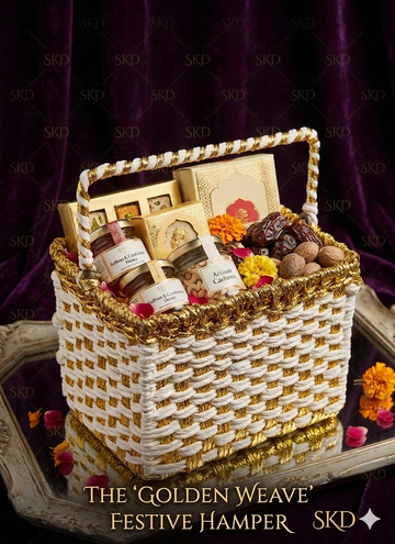 Metal Hand Woven Raffia White + Gold Basket Size 8x6x6