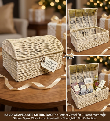 HNDWEAVED JUTE BOX TRUNK SHAPE - 12"X8"X7"