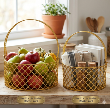 METAL HAMPER BASKET 2 SIZE OPTION AND GOLD PLATED , WHITE