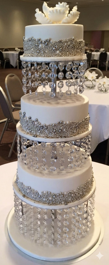 Crystal 4-Tier Cake Stand with Ivory Plates