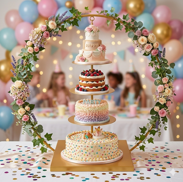 Hoop Chandelier Cake Stand – 3 Tier, 25" Hoop, Base 16"x16