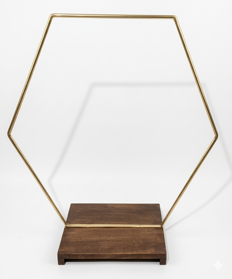 Hexagonal Wooden Hoop Stand – 23" Hoop, Rectangular Base 12"x12"