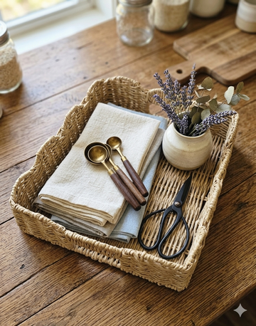 Metal Handwoven Raffia Basket / Tray W / Handle Brown Color Size 15x11x4