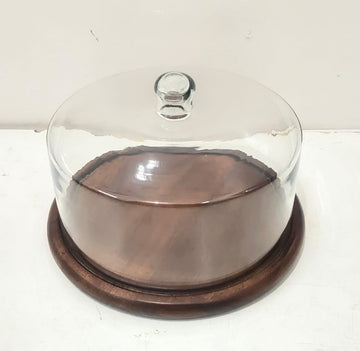Wooden Cake Stand with Glass Cover – Small
