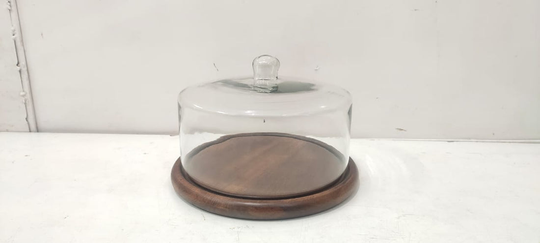 Wooden Cake Stand with Glass Cover – Big