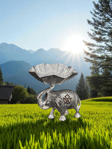 SILVER ELEPHANT WITH BOWL ON TRUNK, DRYFRUIT HOLDER BOWL
