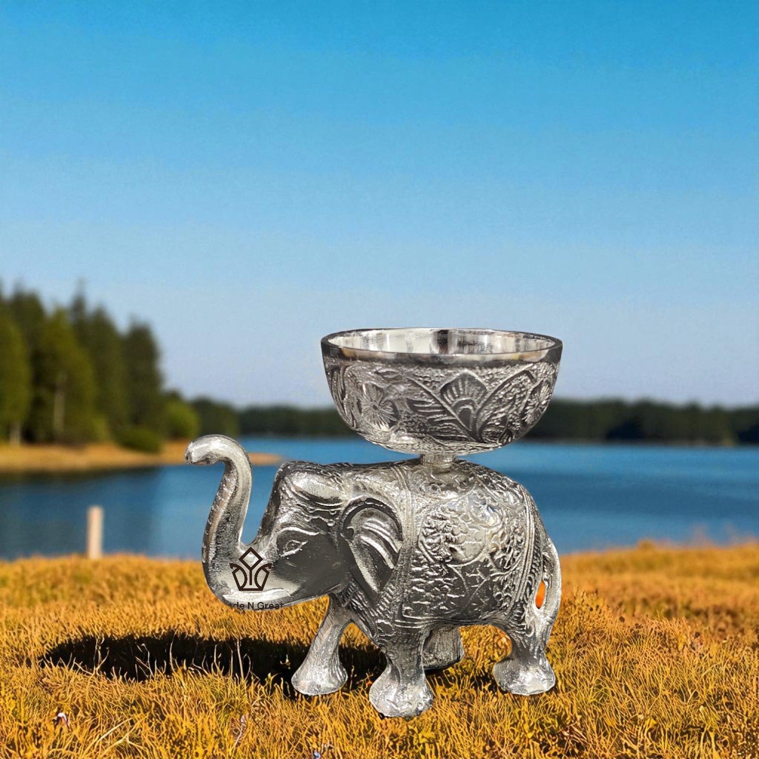 SILVER ELEPHANT WITH BOWL ON IT, DRYFRUIT HOLDER BOWL