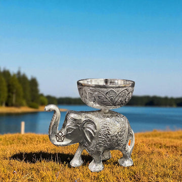 SILVER ELEPHANT WITH BOWL ON IT, DRYFRUIT HOLDER BOWL