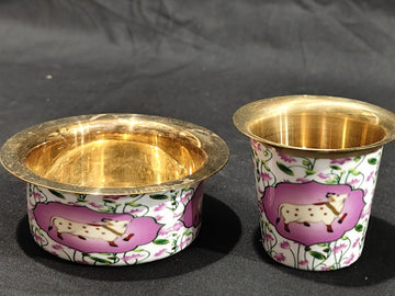 COFFEE / TEA DABRA SET PURE BRASS WITH WHITE PICHWAI DESIGN