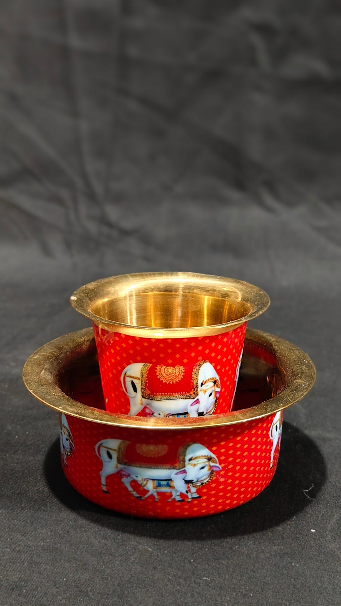 COFFEE / TEA DABRA SET PURE BRASS WITH RED PICHWAI DESIGN