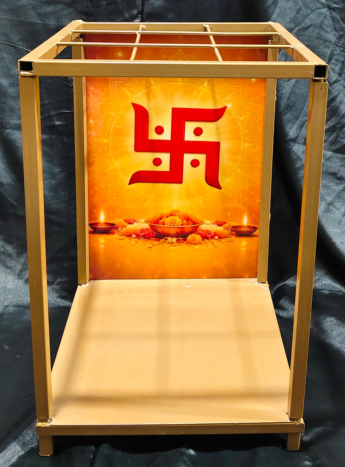 METAL BACKDROP WITH SWASTIC BACKGROUND IDEAL FOR GANESH CHATURTHI - 12"X12"X18"