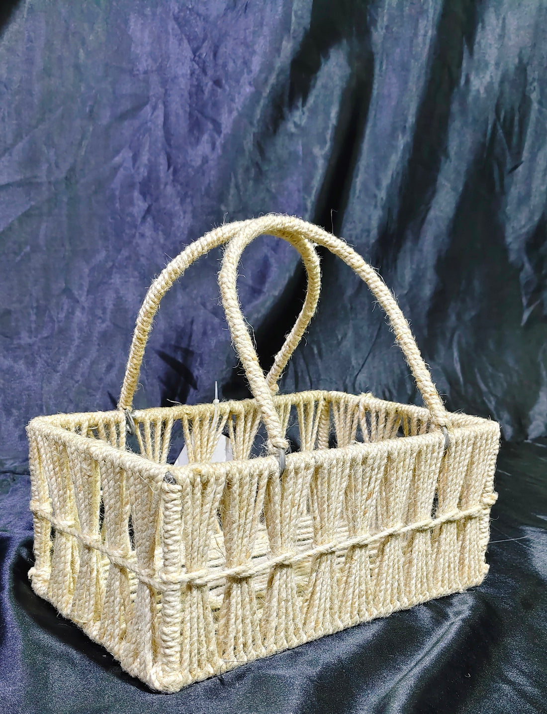 METAL JUTE RECTANGULAR BASKET - 11X7X4 INCHES