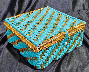 Metal Hand Woven Cotton / Chamkily Turquoise Box Size 10x10x4