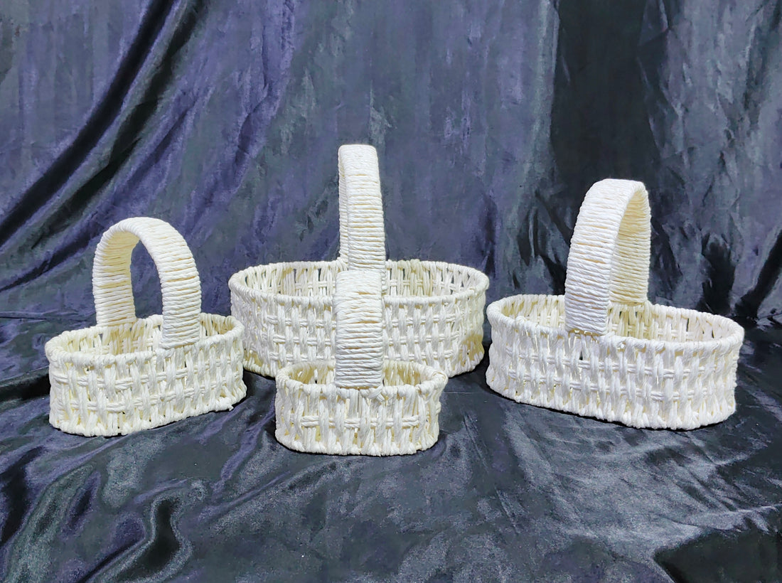 METAL OVAL HAND WOVEN FULL WHITE BASKET