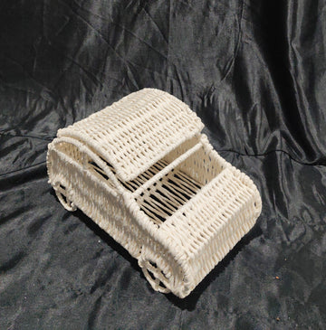 METAL CAR SHAPE HANDWEAVED HAMPER 12"X7"X7"- 3 COLOUR OPTIONS