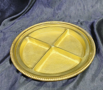 PREMIUM ROUND DRYFRUIT PLATTAR WITH 4 SECTIONS - 13"X13" GOLD PLATED
