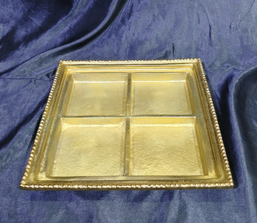 METAL PREMIUM DRYFRUIT PLATTAR WITH 4 SECTIONS 11.5"X11.5"- GOLD PLATED