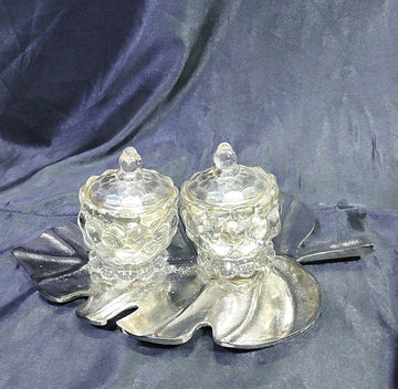 LEAF PLATTER WITH GLASS JARS