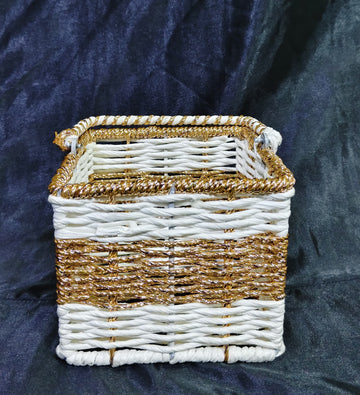 METAL SQUARE HANDWOOVEN RAFFIA BASKET