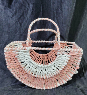 METAL SEMI CIRCLE HANDWOOVWN RAFFIA BASKET