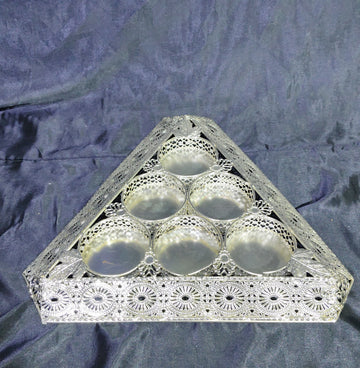 METAL TRIANGLE SHAPE DRYFRUIT TREY WITH 6 BOWL