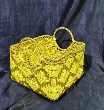 METAL COTTON AND GOLDEN HAND WOOVEN BASKET