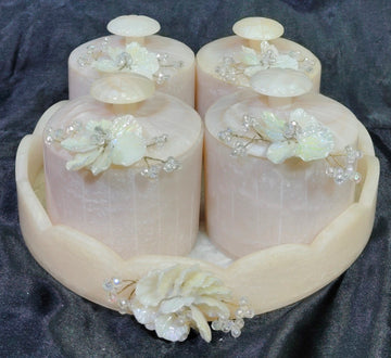 SKD LUXURY ROUND TREY RASIN WITH 4 JAR--10X10X2 TREY 3.5X4 JAR