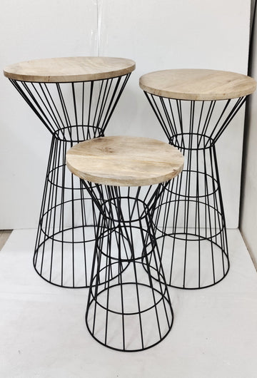 METAL ACCENT TABLE WITH WOODEN TOP 16"X16"X29"H