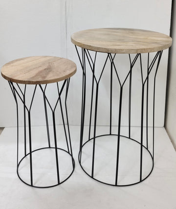 METAL ACCENT TABLE WITH WOODEN TOP 16"X16"X24.5"H