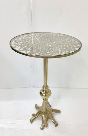 ALUMINIUM ACCENT TABLE WITH UNBREAKABLE CLEAR GLASS 15"X15"X24"H