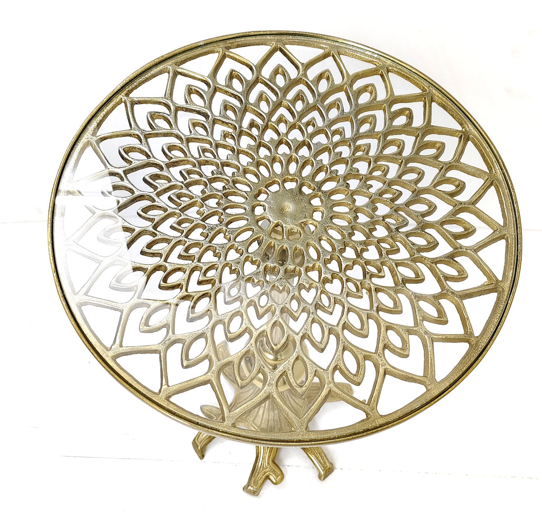 ALUMINIUM ACCENT TABLE WITH UNBREAKABLE CLEAR GLASS 15"X15"X24"H